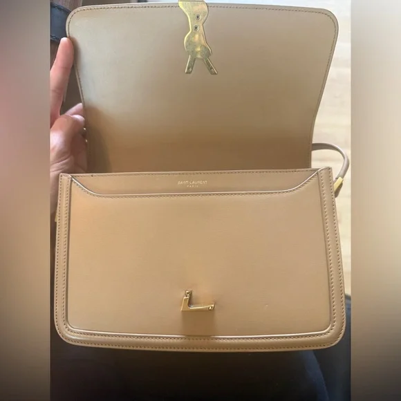 YSL Bags | YSL Calfskin Monogram Solferino Med Tan Crossbody Bag | Disco Color - Picture 10 of 16